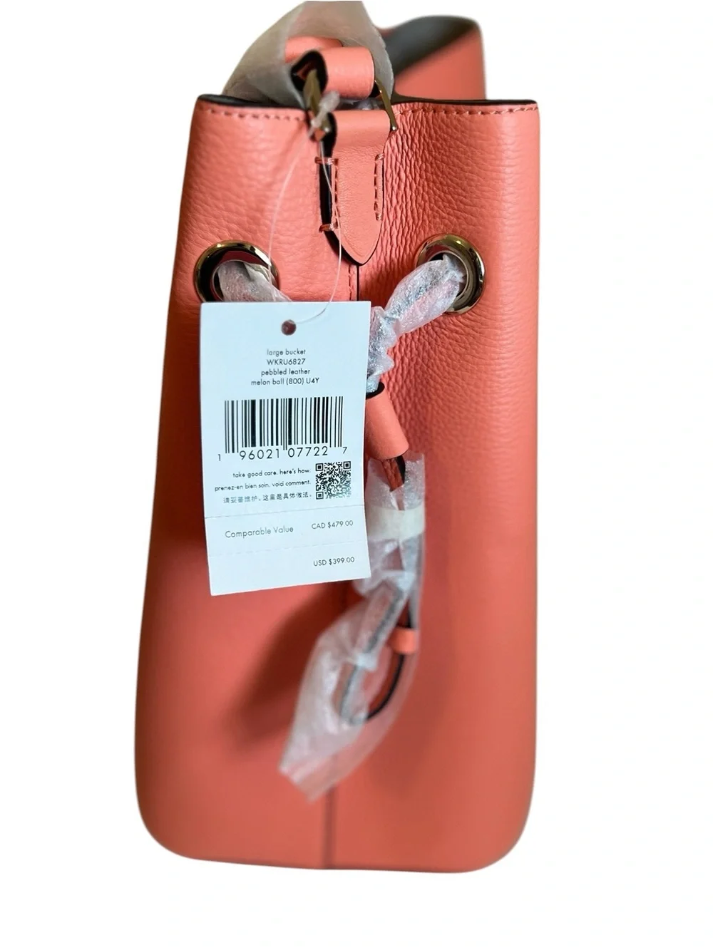 NWT Kate Spade Marti Large Bucket Bag Pebbled Leather – Melon Ball Pink
